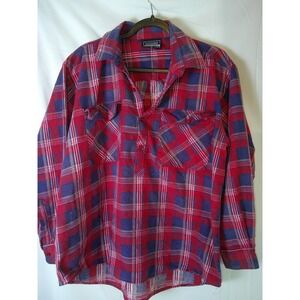 Vintage Puccini Casual Wear Plaid Pullover Shirt‎ Men's XL Red Blue Long Sleeve